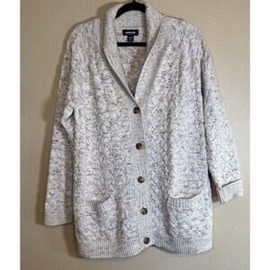 Lands' End Drifter Size XL/Petite Oatmeal Heathered Cable Knit Cardigan Sweater